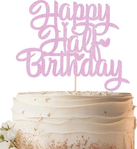 Happy Half Birthday Cake Topper - Red Glitter 6 Months Birthday Cake Decorating Supplies for Boys or Girls Baby Shower, Gender Reveal or 1/2 Birthday Party Supplies Photo Booth Props in Kuwait