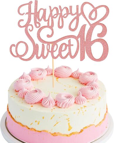 Sweet 16 Topper Rose Gold, Glittery 16th Happy Birthday Cake Topper Happy 16th Birthday Cake Toppers HappyBirthday Candles Sweet 16 Cakes Decorations for Celebrating Birthdays Anniversary Party Decor in Saudi Arabia