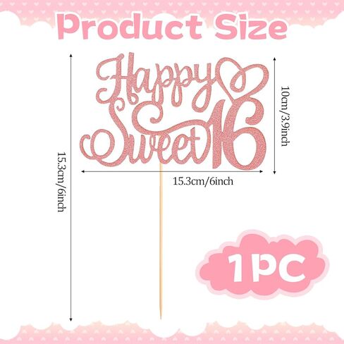 Sweet 16 Topper Rose Gold, Glittery 16th Happy Birthday Cake Topper Happy 16th Birthday Cake Toppers HappyBirthday Candles Sweet 16 Cakes Decorations for Celebrating Birthdays Anniversary Party Decor in Saudi Arabia