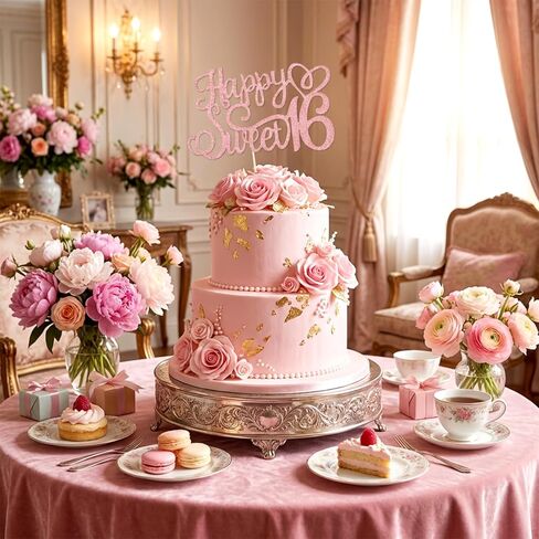 Sweet 16 Topper Rose Gold, Glittery 16th Happy Birthday Cake Topper Happy 16th Birthday Cake Toppers HappyBirthday Candles Sweet 16 Cakes Decorations for Celebrating Birthdays Anniversary Party Decor in Saudi Arabia