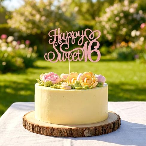 Sweet 16 Topper Rose Gold, Glittery 16th Happy Birthday Cake Topper Happy 16th Birthday Cake Toppers HappyBirthday Candles Sweet 16 Cakes Decorations for Celebrating Birthdays Anniversary Party Decor in Saudi Arabia