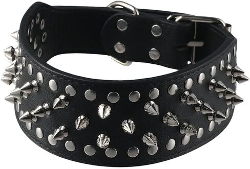 Cat Dog Collars Spike Mushroom Rivet Black Dog Collar Pu Leather Durable Pet Collar in Saudi Arabia