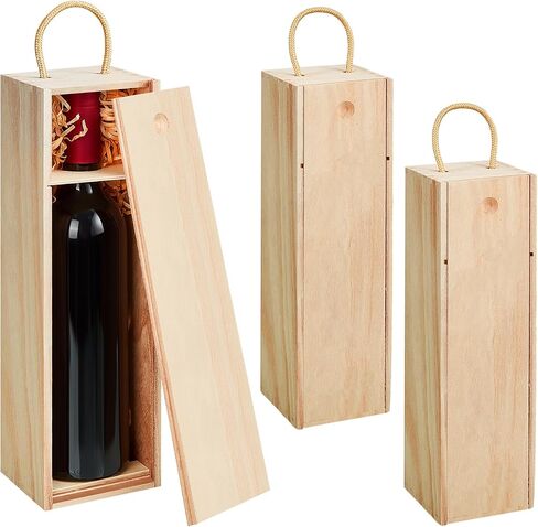 Suzile 6 Pcs Valentine Wooden Wine Gift Box Set, Single Bottle Holder with Twine Handle & Raffia Unfinished Wood Box for Wedding Mother Day DIY Crafts, Fits 750ml Bottle, 13.8x3.9x3.9in (Light Brown) in Saudi Arabia