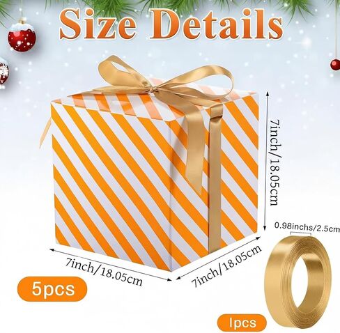 MotiMind 5 Pack Yellow and White Striped Gift Boxes with Lids 7x7x7 Square Gift Box with Ribbons for Wrapping Presents Wedding Bridesmaid Holiday Party Favor Boxes in Saudi Arabia