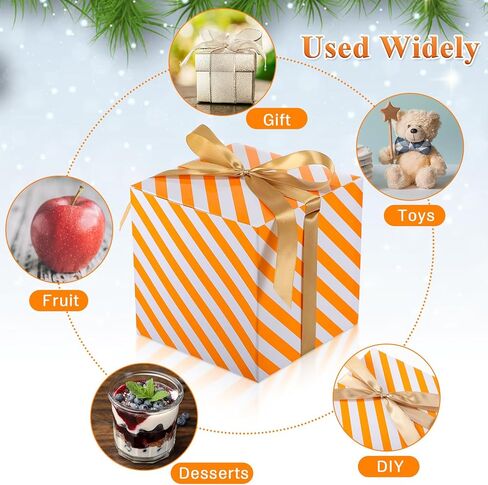 MotiMind 5 Pack Yellow and White Striped Gift Boxes with Lids 7x7x7 Square Gift Box with Ribbons for Wrapping Presents Wedding Bridesmaid Holiday Party Favor Boxes in Saudi Arabia