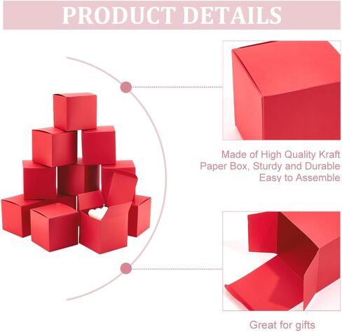 PH PandaHall 30pcs Red Paper Boxes, 3.5 inch Square Gift Packaging Boxes with Lid Jewelry Gift Boxes Square Favor Boxes Small Candy Box for Countdown New Year Valentine Wedding Birthday Party Favor in Saudi Arabia