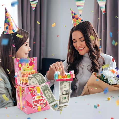 بطاقة عيد ميلاد مفاجئة منبثقة، صندوق سحب المال، بطاقة هدايا عيد ميلاد سعيد مع 50 كيسًا شفافًا، ملصق DIY 15 و18 و21 لأي ​​عمر، وزينة عيد الميلاد، وأفكار هدايا نقدية للفتيات والأولاد والبالغين in Kuwait