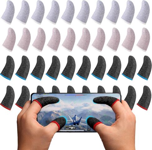 Geyoga 40 Pieces Gaming Finger Sleeve for Thumb Sleeves Mobile Gaming Finger Protector(Black) in Kuwait