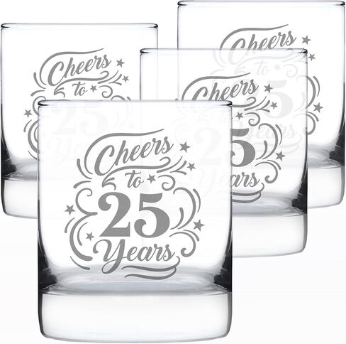 Cheers to 25 Years - Whiskey Rocks Glass Gifts for Women & Men - 25th Anniversary Party Decor - 10.25 Oz Glasses in Kuwait
