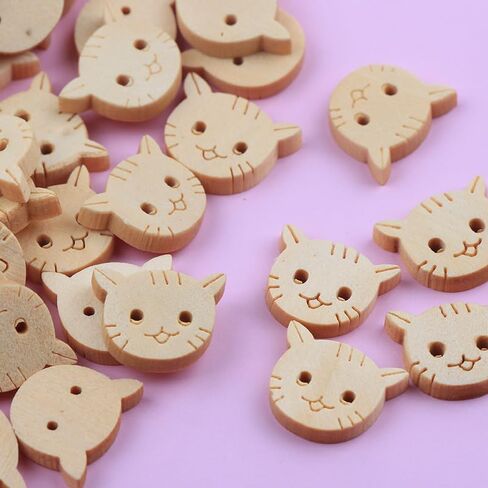 Opexicos 100Pcs Wooden Cat Shaped Buttons 2 Holes Wood Cat Buttons Sewing Knitting Crochet DIY Craft in Saudi Arabia