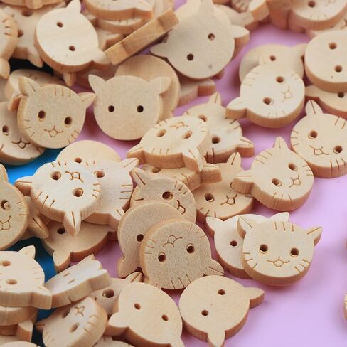Opexicos 100Pcs Wooden Cat Shaped Buttons 2 Holes Wood Cat Buttons Sewing Knitting Crochet DIY Craft in Saudi Arabia