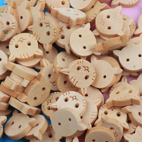 Opexicos 100Pcs Wooden Cat Shaped Buttons 2 Holes Wood Cat Buttons Sewing Knitting Crochet DIY Craft in Saudi Arabia