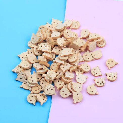 Opexicos 100Pcs Wooden Cat Shaped Buttons 2 Holes Wood Cat Buttons Sewing Knitting Crochet DIY Craft in Saudi Arabia