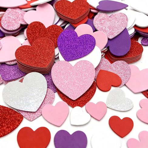 200 PCS Red Pink White Purple Glitter & Plain Foam Heart Stickers, 3 Sizes Self-Adhesive Foam Heart Decorations for Valentine’s Day Crafts, Classroom Projects, DIY Cardmaking, Gift Bags & Scrapbooking in Saudi Arabia