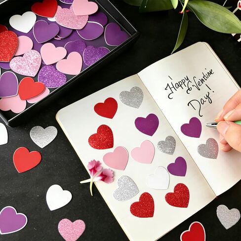 200 PCS Red Pink White Purple Glitter & Plain Foam Heart Stickers, 3 Sizes Self-Adhesive Foam Heart Decorations for Valentine’s Day Crafts, Classroom Projects, DIY Cardmaking, Gift Bags & Scrapbooking in Saudi Arabia