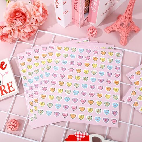 JarThenaAMCS 2500Pcs Mini Heart Valentine's Day Stickers Candy Conversation Heart Paper Decals Teacher Reward Stickers for Envelope Card Craft Scrapbook Decor in Saudi Arabia