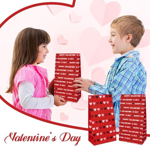 Picatu 30 Pcs Valentines Day Gift Bags for Kids Classroom Exchange Presents or Goodie,Paper Valentines Bags for Him or Her,Paper Treat Sacks for Valentines in Saudi Arabia