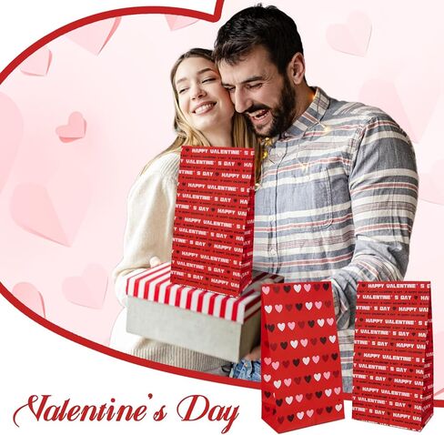 Picatu 30 Pcs Valentines Day Gift Bags for Kids Classroom Exchange Presents or Goodie,Paper Valentines Bags for Him or Her,Paper Treat Sacks for Valentines in Saudi Arabia