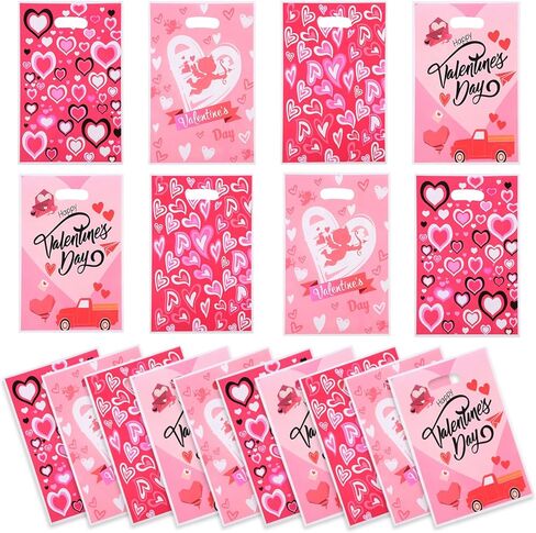 Corbekel 100 PCS Valentines Day Gift Bags with Handles, Valentines Day Goodie Bags in 4 Styles, Heart Candy Bags for Valentine's Day Party Favor Supplies & Classroom Gift Exchange in Saudi Arabia