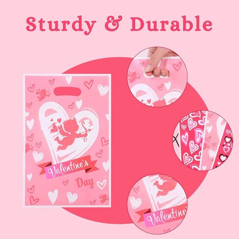 Corbekel 100 PCS Valentines Day Gift Bags with Handles, Valentines Day Goodie Bags in 4 Styles, Heart Candy Bags for Valentine's Day Party Favor Supplies & Classroom Gift Exchange in Saudi Arabia