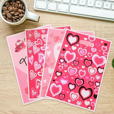 Corbekel 100 PCS Valentines Day Gift Bags with Handles, Valentines Day Goodie Bags in 4 Styles, Heart Candy Bags for Valentine's Day Party Favor Supplies & Classroom Gift Exchange in Saudi Arabia