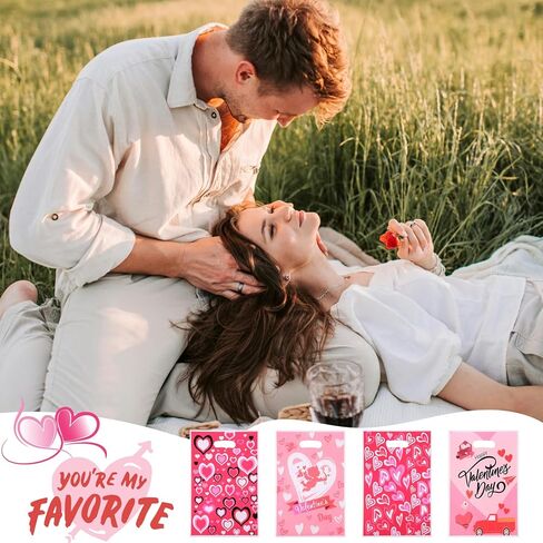 Corbekel 100 PCS Valentines Day Gift Bags with Handles, Valentines Day Goodie Bags in 4 Styles, Heart Candy Bags for Valentine's Day Party Favor Supplies & Classroom Gift Exchange in Saudi Arabia