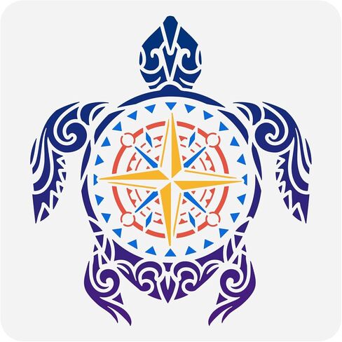 FINGERINSPIRE Turtle Painting Stencils 11.8x11.8 inch Plastic Sea Turtle & Compass Pattern Stencils Nautical Theme Drawing Painting Stencils Reusable Stencils for Painting Home Decoration DIY Projects in Saudi Arabia