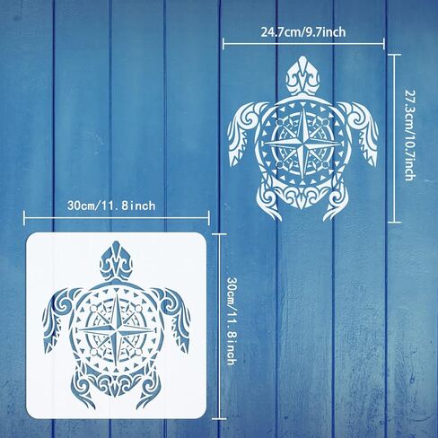 FINGERINSPIRE Turtle Painting Stencils 11.8x11.8 inch Plastic Sea Turtle & Compass Pattern Stencils Nautical Theme Drawing Painting Stencils Reusable Stencils for Painting Home Decoration DIY Projects in Saudi Arabia