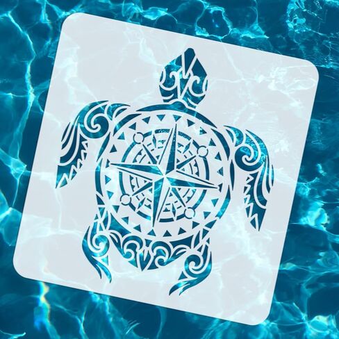 FINGERINSPIRE Turtle Painting Stencils 11.8x11.8 inch Plastic Sea Turtle & Compass Pattern Stencils Nautical Theme Drawing Painting Stencils Reusable Stencils for Painting Home Decoration DIY Projects in Saudi Arabia