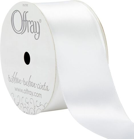 Berwick Offray 600931A 1.5" Wide Double Face Satin Ribbon for Gift Wrapping, Decoration, and Crafts, 50-Yard Spool, White in Kuwait