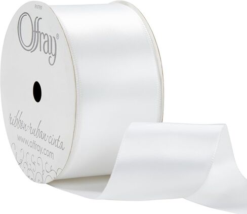 Berwick Offray 600931A 1.5" Wide Double Face Satin Ribbon for Gift Wrapping, Decoration, and Crafts, 50-Yard Spool, White in Kuwait