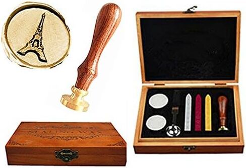 Vintage Eiffel Tower Wax Seal Stamp Set - Copper Head & Rosewood Handle - Removable Seal - 25mm/1 inch Diameter - Clear/Transparent - Wedding Invitations, Gift Wrapping, Snail Mail in Saudi Arabia