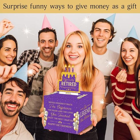 Retirement Purple and Golden Money Gift Box, Retired Money Pull Box for Women in Kuwait