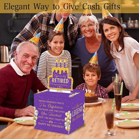 Retirement Purple and Golden Money Gift Box, Retired Money Pull Box for Women in Kuwait