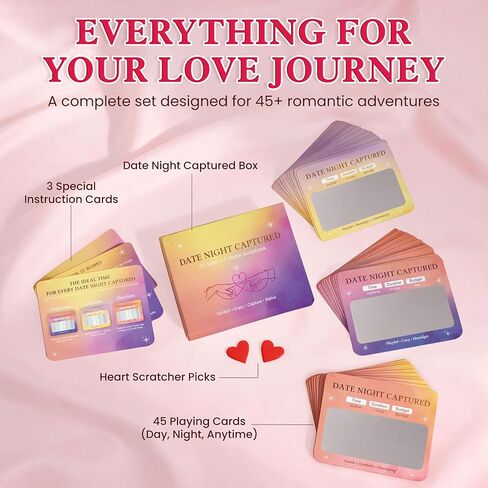 Romantic Valentines Day Gifts For Her Him - Date Night Captured 45 Scratch Off Cards Date Night Ideas For Couples With Digital Scrapbook - Anniversary Wedding Gift For Men Women Husband Wife in Saudi Arabia