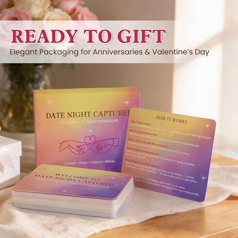 Romantic Valentines Day Gifts For Her Him - Date Night Captured 45 Scratch Off Cards Date Night Ideas For Couples With Digital Scrapbook - Anniversary Wedding Gift For Men Women Husband Wife in Saudi Arabia