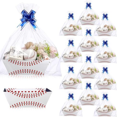 Kolldenn 6 Set Baseball Basket for Gifts Empty Sports Senior Night Basket with Handles and Ribbons Empty Storage Box for Sport Party Favor Holiday Gift Packaging in Saudi Arabia