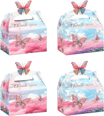 24Pcs Butterfly Party Favor Treat Box, Butterfly Floral Candy Goodie Gable Box, Purple Butterfly Thank You Paper Gift Box for Birthday Wedding Baby Shower Decorations Packaging Supplies (Purple) in Saudi Arabia