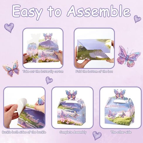 24Pcs Butterfly Party Favor Treat Box, Butterfly Floral Candy Goodie Gable Box, Purple Butterfly Thank You Paper Gift Box for Birthday Wedding Baby Shower Decorations Packaging Supplies (Purple) in Saudi Arabia