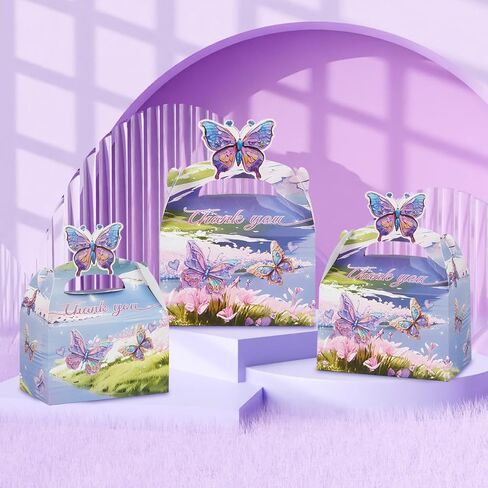 24Pcs Butterfly Party Favor Treat Box, Butterfly Floral Candy Goodie Gable Box, Purple Butterfly Thank You Paper Gift Box for Birthday Wedding Baby Shower Decorations Packaging Supplies (Purple) in Saudi Arabia