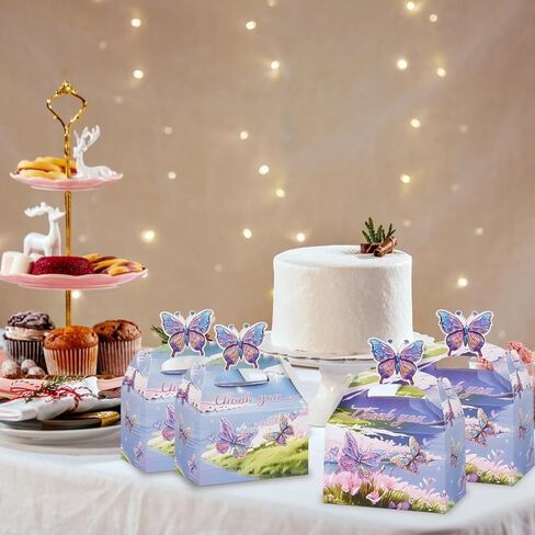 24Pcs Butterfly Party Favor Treat Box, Butterfly Floral Candy Goodie Gable Box, Purple Butterfly Thank You Paper Gift Box for Birthday Wedding Baby Shower Decorations Packaging Supplies (Purple) in Saudi Arabia