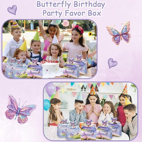 24Pcs Butterfly Party Favor Treat Box, Butterfly Floral Candy Goodie Gable Box, Purple Butterfly Thank You Paper Gift Box for Birthday Wedding Baby Shower Decorations Packaging Supplies (Purple) in Saudi Arabia