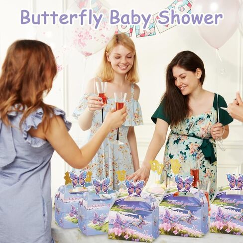 24Pcs Butterfly Party Favor Treat Box, Butterfly Floral Candy Goodie Gable Box, Purple Butterfly Thank You Paper Gift Box for Birthday Wedding Baby Shower Decorations Packaging Supplies (Purple) in Saudi Arabia