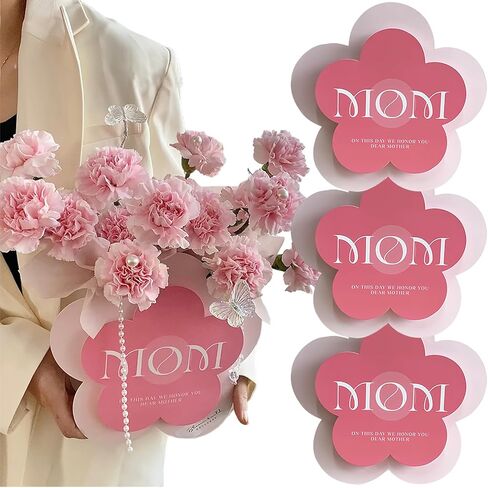 BASEMMAHER 3Pcs Mother's Day Floral Gift Bags Flower Shaped Bouquet Wrapping Paper Bag Floral Boxes Packaging Bouquet Multifunctional Gift Box for Happy Mother's Day Birthday Party Supplies in Saudi Arabia