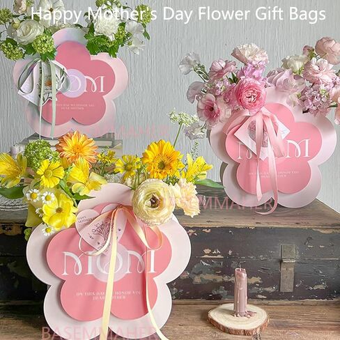 BASEMMAHER 3Pcs Mother's Day Floral Gift Bags Flower Shaped Bouquet Wrapping Paper Bag Floral Boxes Packaging Bouquet Multifunctional Gift Box for Happy Mother's Day Birthday Party Supplies in Saudi Arabia