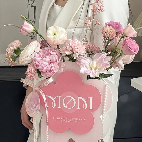 BASEMMAHER 3Pcs Mother's Day Floral Gift Bags Flower Shaped Bouquet Wrapping Paper Bag Floral Boxes Packaging Bouquet Multifunctional Gift Box for Happy Mother's Day Birthday Party Supplies in Saudi Arabia