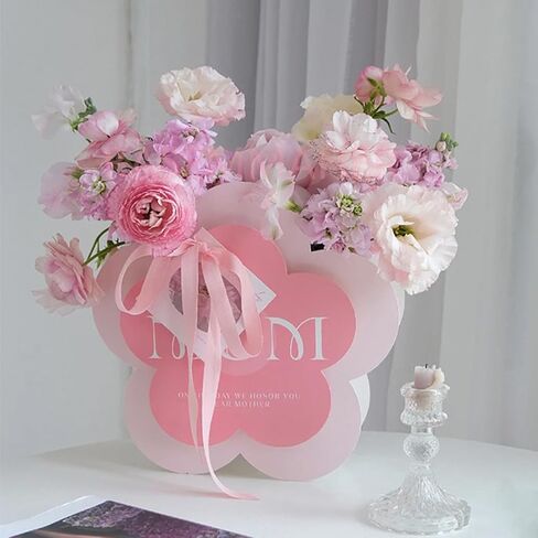 BASEMMAHER 3Pcs Mother's Day Floral Gift Bags Flower Shaped Bouquet Wrapping Paper Bag Floral Boxes Packaging Bouquet Multifunctional Gift Box for Happy Mother's Day Birthday Party Supplies in Saudi Arabia