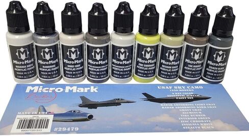 Micro-Mark USAF Sky Camo Essential Acrylic Paint Set, 9 Colors, 1950-Modern Military Aircraft Finishes, Made in USA, 0.68 fl oz Bottles in Saudi Arabia