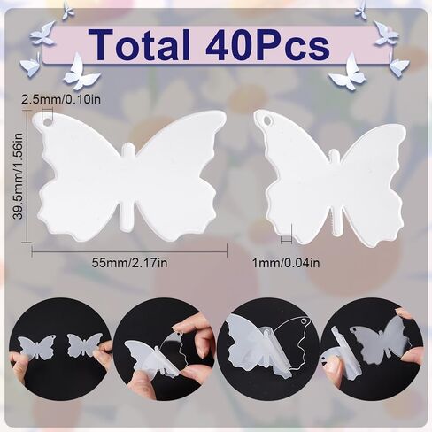 SUNNYCLUE 1 صندوق 40 قطعة من سلسلة المفاتيح الأكريليك الفراغات الحلي سلاسل مفاتيح الفراشة الفارغة مع فتحة حرفية لحفلة عيد الفصح والحشرات الشفافة والفراشات لصنع المجوهرات والسحر سلسلة مفاتيح مخصصة لمشاريع الفينيل in Kuwait