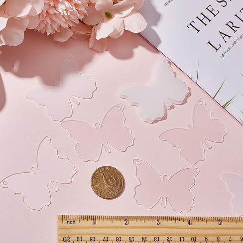 SUNNYCLUE 1 صندوق 40 قطعة من سلسلة المفاتيح الأكريليك الفراغات الحلي سلاسل مفاتيح الفراشة الفارغة مع فتحة حرفية لحفلة عيد الفصح والحشرات الشفافة والفراشات لصنع المجوهرات والسحر سلسلة مفاتيح مخصصة لمشاريع الفينيل in Kuwait